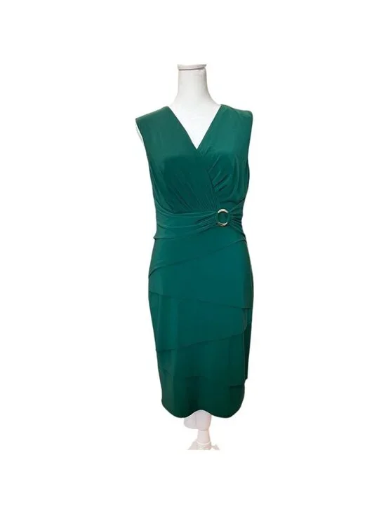 White House Black Market Emerald Dress 8 Slimming Tiered Midi Classic Hourglass - Picture 2 of 10